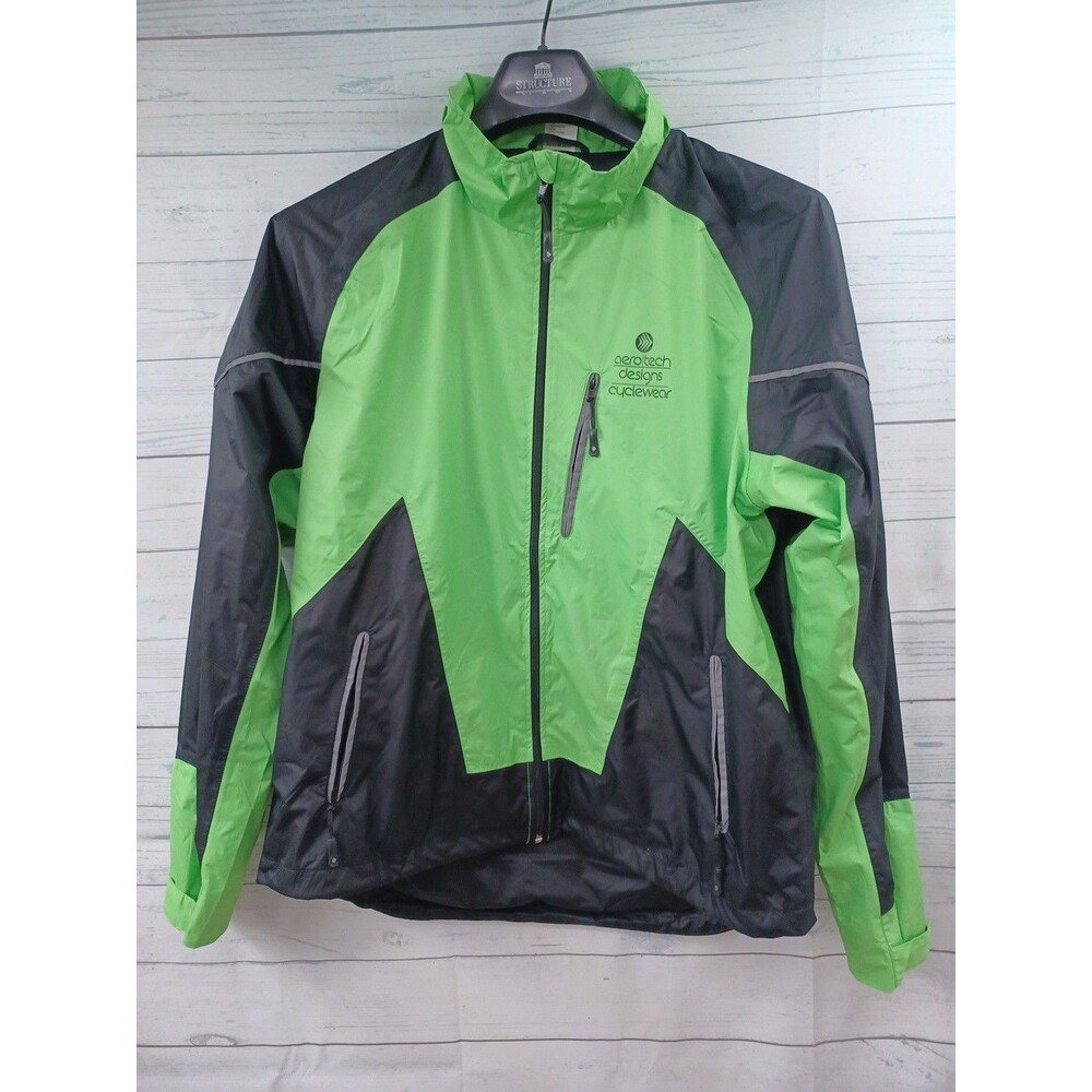 Aerotech Designs Cyclewear Windbreaker Jacket Men Full Zip Pockets Black Green L
